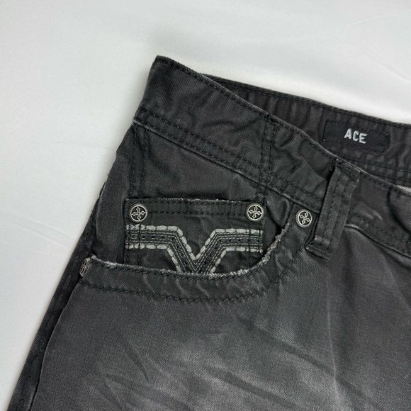 Affliction Mens Ace Jeans 36 x 30 Black/Grey Faded Embroidered Flap Pockets B5 - Picture 7 of 11